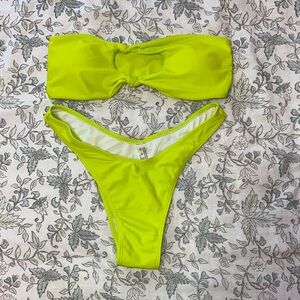 Shein chartreuse Bando bikini set
